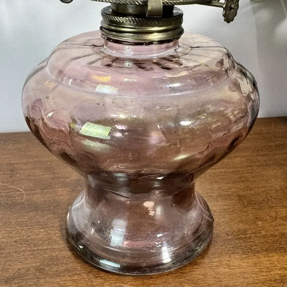 Vintage Iridescent Pink Purple Oil Lamp Kerosene Lamp Made in Mexico Hurricane